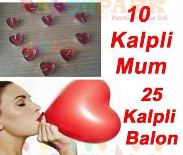 Sevgililer Günü Aşk Paketi, Kalp Balon + 10 Kalpli Mum