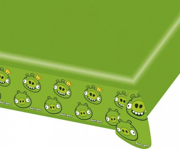 1 Adet 180x120 cm Angry Birds Masa Örtüsü, Yeşil Domuz Desenli