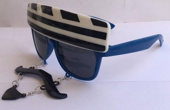 1 Adet Koyu Mavi Beyaz Bıyıklı Büyük Çılgın Parti Gözlüğü Plastik
