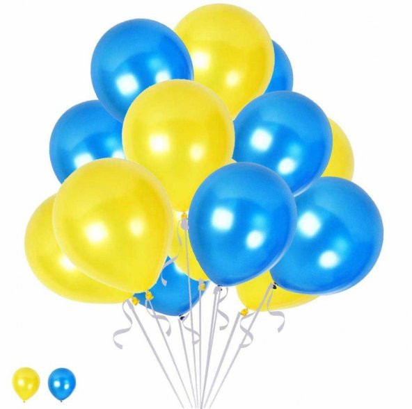 25 Ad Metalik Sedefli Civciv Sarısı-Açık Mavi Balon Helyumla Uçan