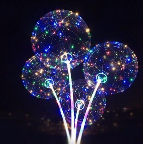 1 Adet Ledli Işıklı Balon, Düğmeli Çubuklu Balon Set