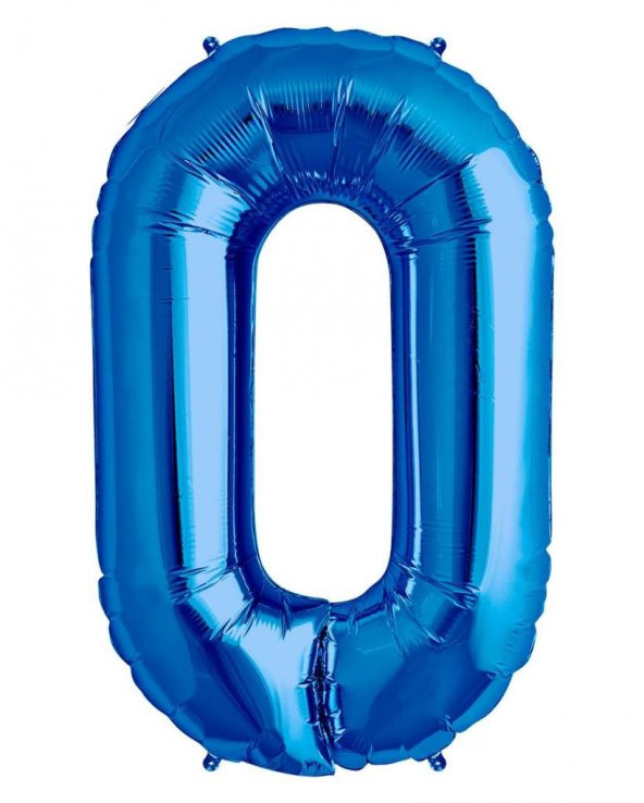 100 cm Mavi 0 Rakam Folyo Balonu, Sayı Büyük Boy Helyumla Uçan