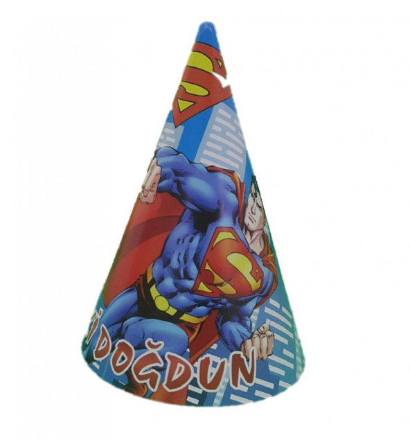 10 Adet Superman Lisanslı Karton Külah Doğum Günü Parti Şapkası