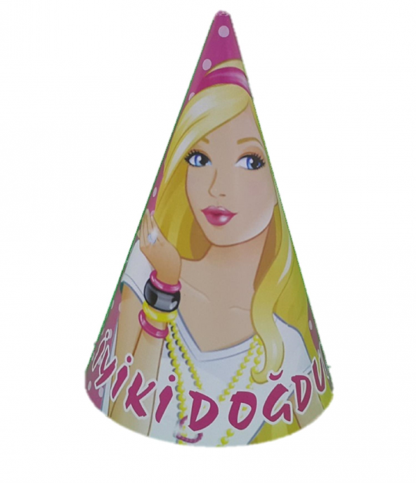 10 Adet Barbie Lisanslı Karton Külah Doğum Günü Parti Şapkası