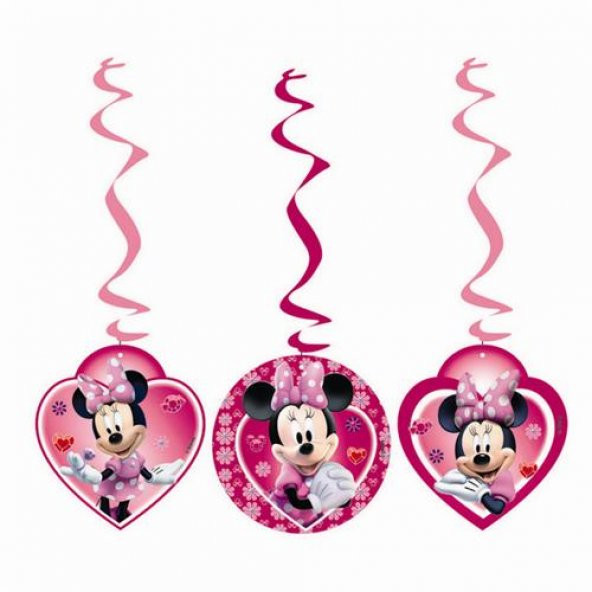 3 Adet Minnie Mouse Yaylı  Set  Asma İp Süs Kız Doğum Günü Parti Malzemesi
