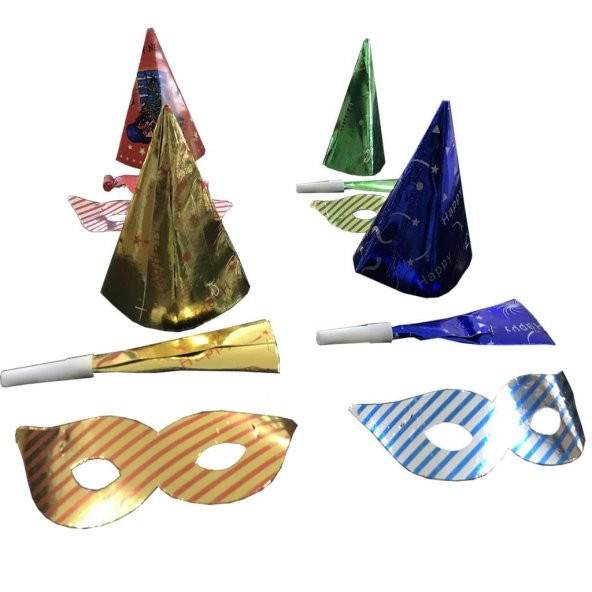 10 Adet Renkli Şapka, Gözlük ve Düdük Yılbaşı Parti Seti