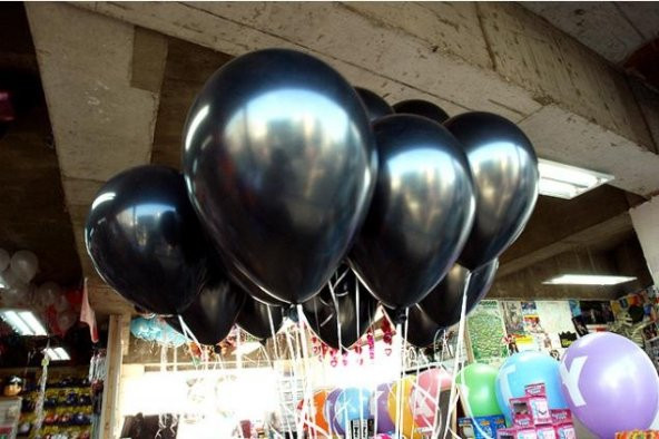 20 adet Sedefli Parlak Metalik Siyah Balon Helyumla Uçan