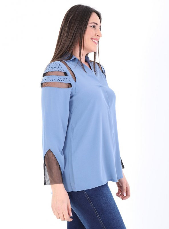 Büyük Beden Sheeny Gömlek İndigo - 2