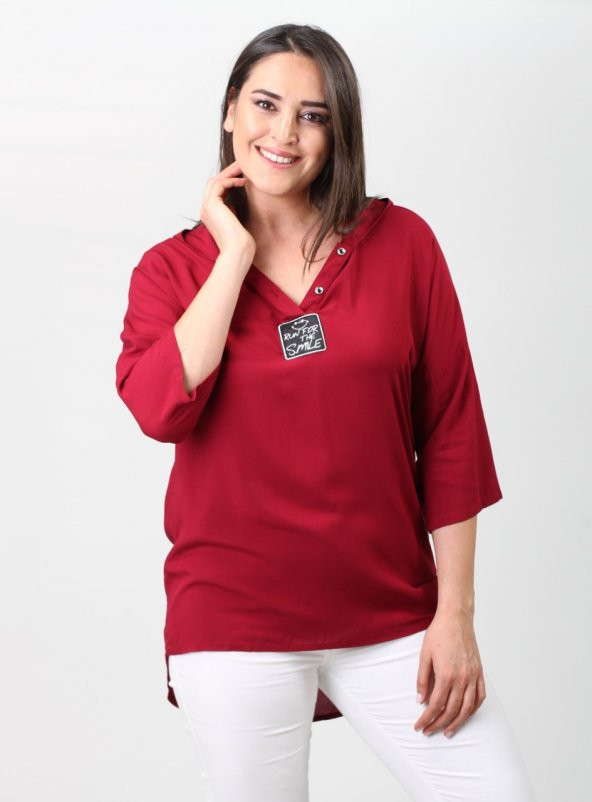 Büyük Beden Si Sweat Bordo - 1