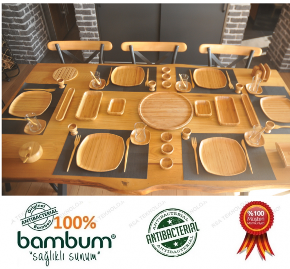 Bambum İkon 57 Parça Kahvaltı Seti 6 Kişilik Bambum Kahvaltı Takımı %100 Orjinal Antibakteriyel ( Orjinal Bambum Sertifikalıdır )
