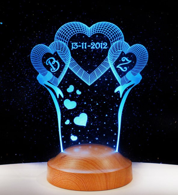 3D Led Lamba 3 Boyutlu Yıl Dönümü Kişiye Özel Hediye Gecelambası