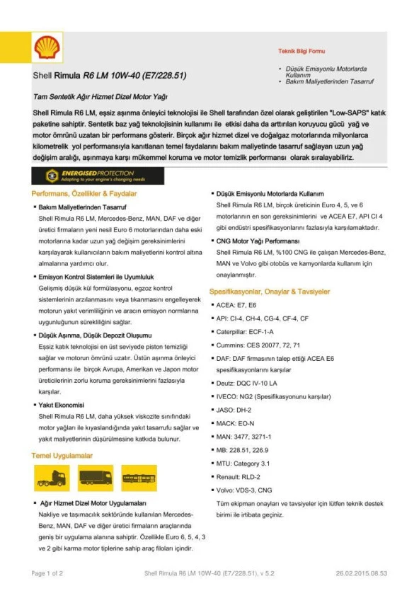 SHELL RİMULA R6 LM 10W40 - 20 LİTRE(E7/MB 228.51/MAN 3477) - Resim 5