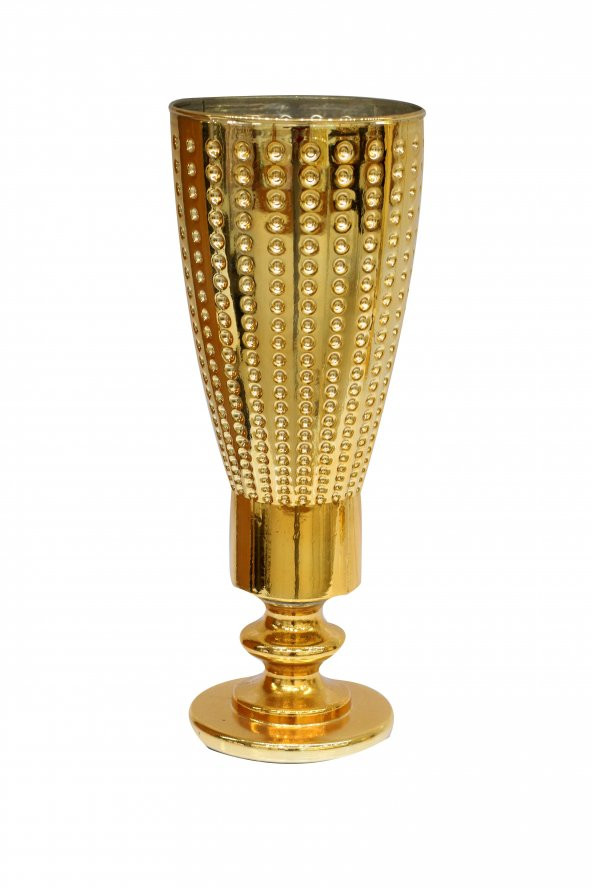 Dekoratif Cam Altın Sarı Renk Kaplama Vazo (36x14)cm