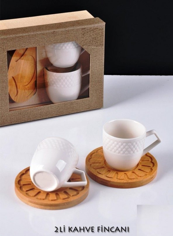 Bambulu Porselen 2li Kahve Fincanı Seti 1