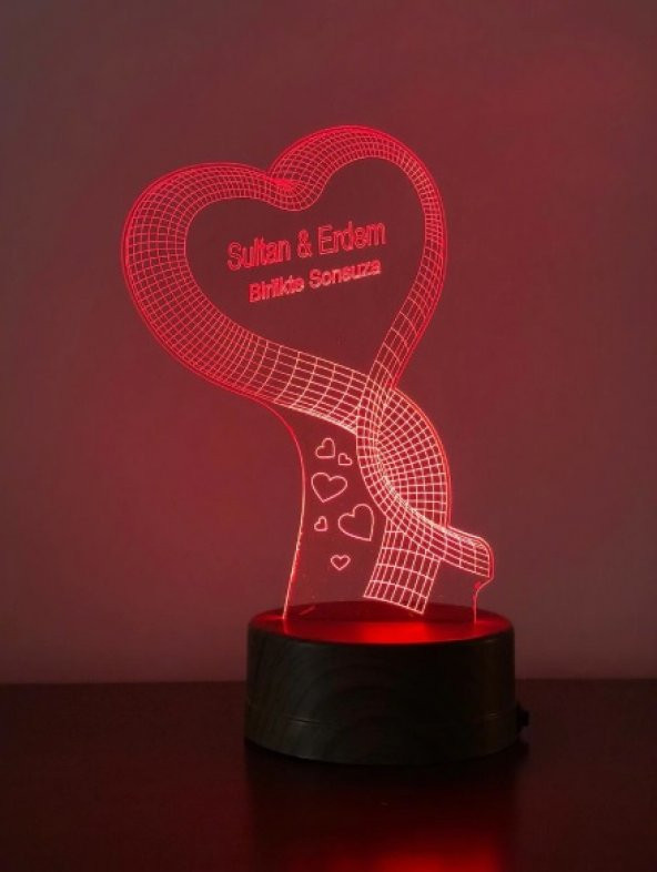 3D 3Boyutlu Kalp Kurdele Demeti Kişiye Özel Kumandalı 16 Renk LED