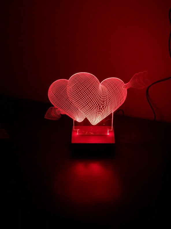 3D 3Boyutlu İkili Kalp Demeti Kişiye Özel Kumandalı 16 Renk LED