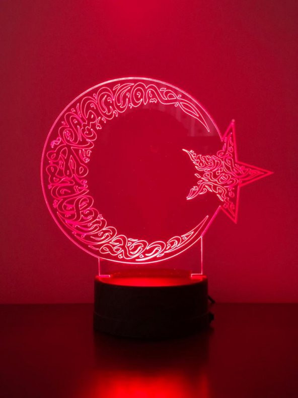 3D 3Boyutlu Ayyıldız Kişiye Özel Kumandalı 16 Renk LED Gecelambas