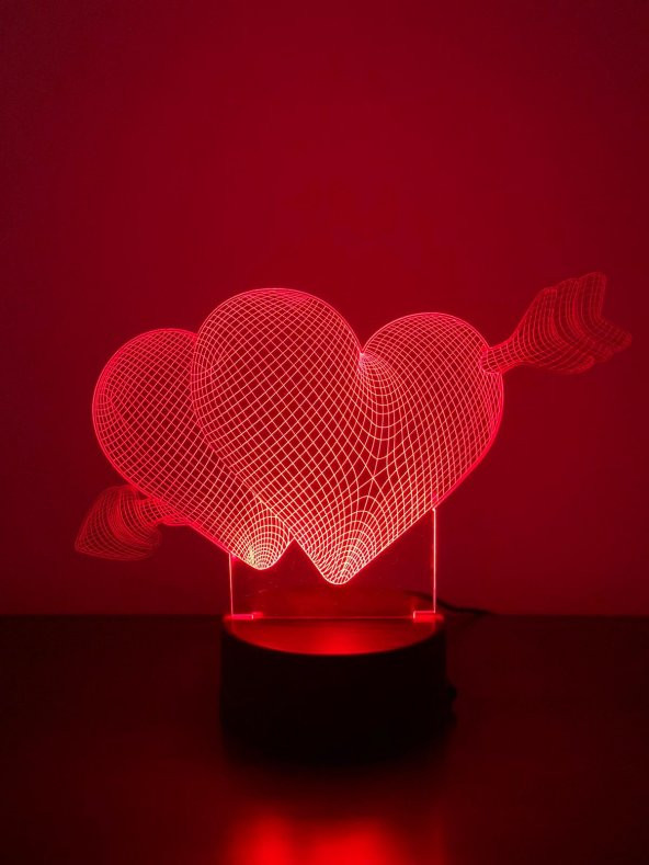 3D 3Boyutlu İkili Kalp Kişiye Özel Hediye 10 RENK LED Gecelambası