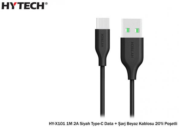 Hytech HY-X101 1M 2A Siyah Type-C Data+Şarj Siyah Kablosu KUTUSUZ