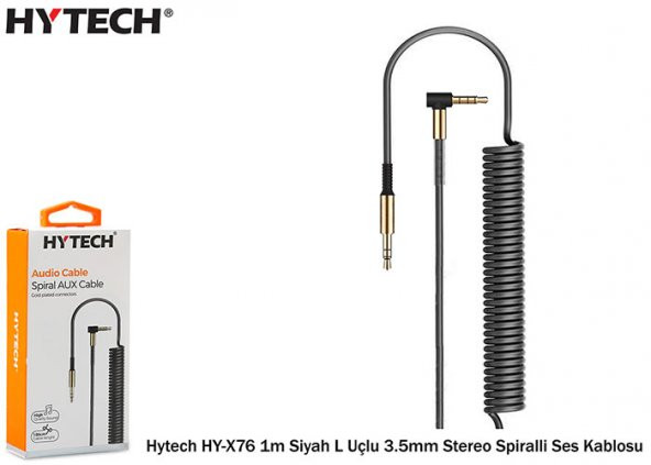 Hytech HY-X76 1m L Uçlu 3.5mm Stereo Spiralli Ses Kablosu