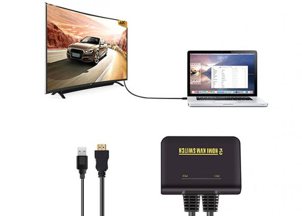 S-Link SL-2702HKW 2li HDMI 1.8m Kablolu Otomatik HDMI KVM Switch