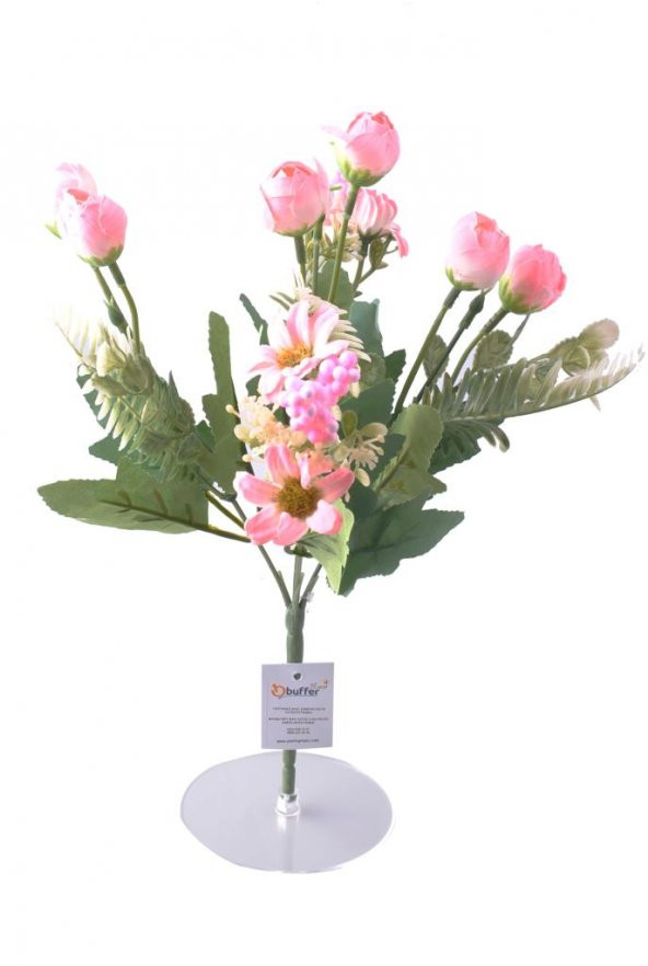 5 Dallı 28 cm Aranjmanlı Gül ve Papatya Yapay Çiçek Pembe-CK012PE