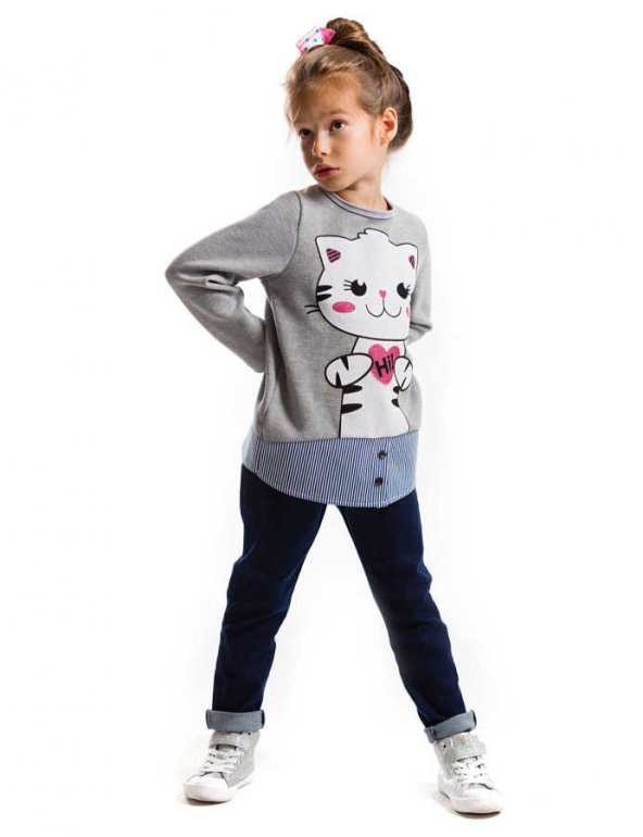Denokids Hi Cat Kız Çcuk  Sweat-Shirt + Jean Tayt