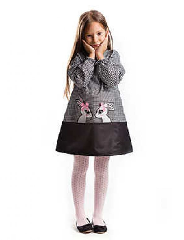 Denokids İkiz Tavşan Ekose Kız Çocuk  Elbise