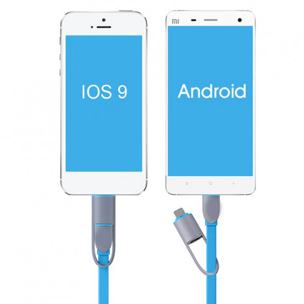 İPhone - Samsung Micro USB Şarj Kablosu Çift Başlı - 3