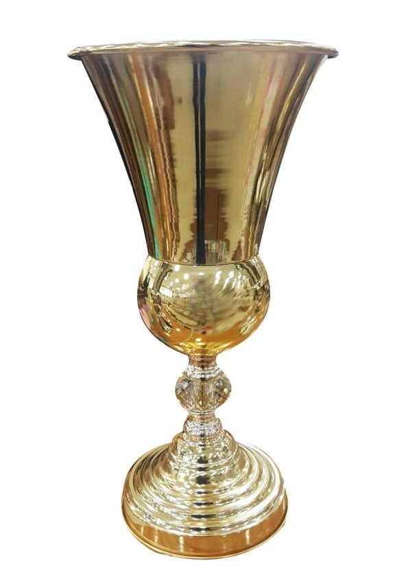 Dekoratif Metal Kristal Taş Altın Renk Vazo (36x18)cm