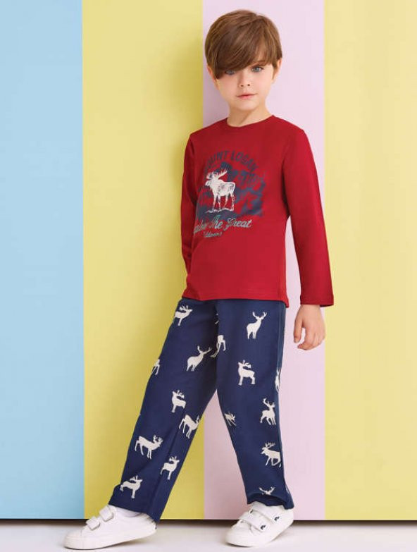 RolyPoly Erkek Çocuk Aile Kombin Bordo Pijama Takımı 1317