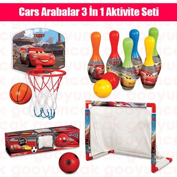 Cars 3 İn 1 Eğitici Aktivite Seti CARS 3 Küçük Boy Basketbol Seti Futbol Seti Bowling Seti Spor Oyun