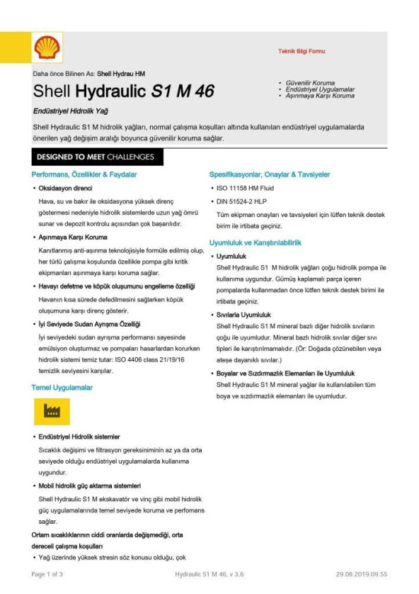 SHELL HYDRAULIC S1 M 46 TENEKE - 15 LİTRE - Resim 3