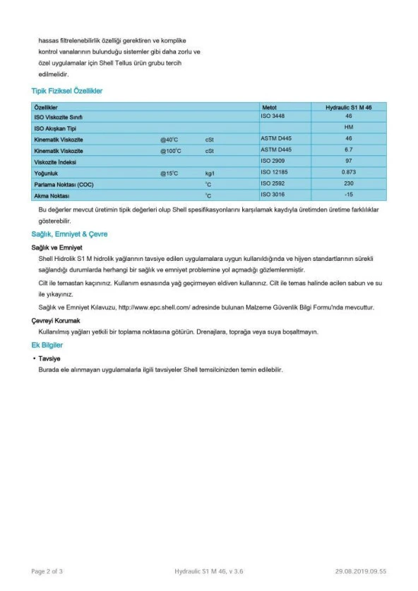 SHELL HYDRAULIC S1 M 46 TENEKE - 15 LİTRE - Resim 4