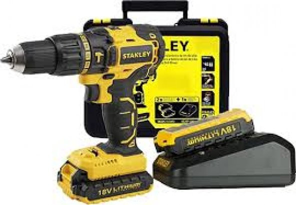 Stanley SBH20S2K 18Volt/1,5Ah Li-ion Çift Akülü Kömürsüz Profesyonel Darbeli Matkap - 1