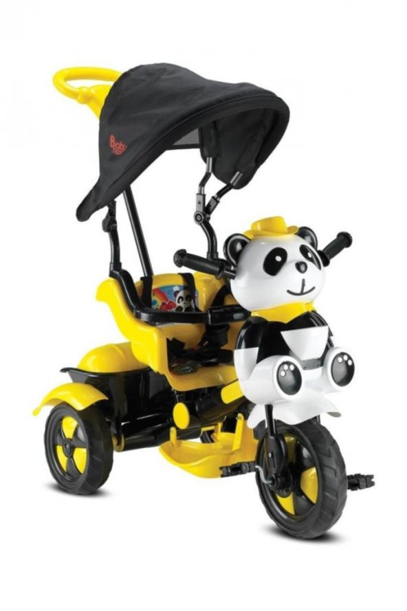 Little Panda Sarı 3 tekerlekli Bebek Çocuk Bisiklet Ebeveyn Direksiyonlu İlk Bisikletim
