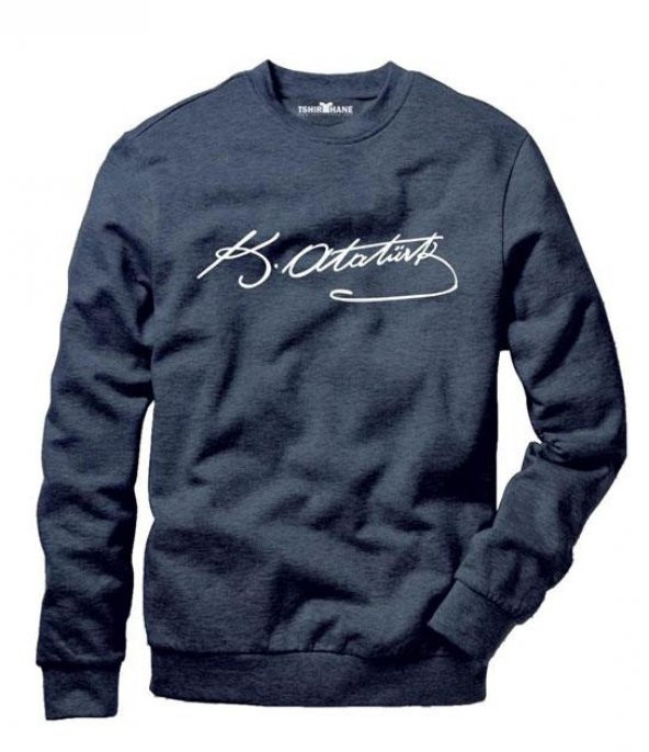 Tshirthane Atatürk imza Erkek Uzun Kollu Bisiklet Yaka Sweatshirt Sweatshirt Uzunkollu - 3