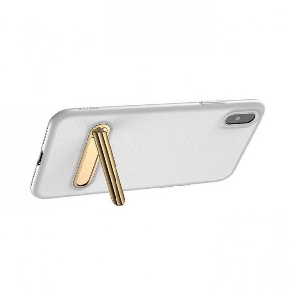 Baseus Kickstand iPhone X Beyaz Kılıf Arka Koruyucu Kapak - 2