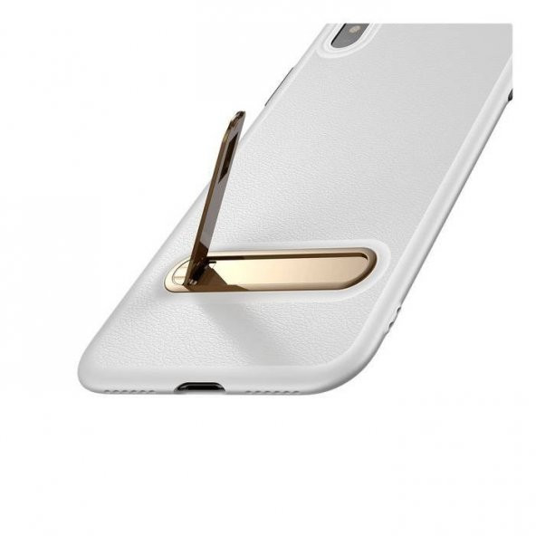 Baseus Kickstand iPhone X Beyaz Kılıf Arka Koruyucu Kapak - 3