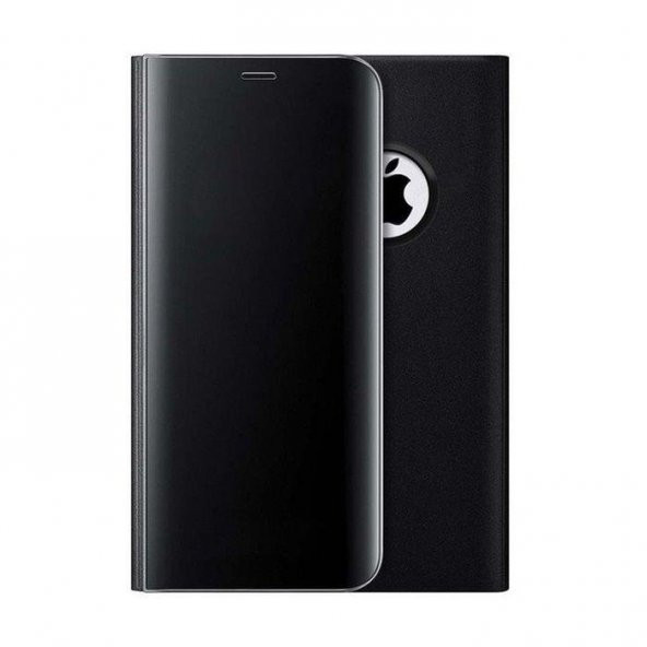 Apple iPhone X Flip Ayna Kapaklı Siyah Stand  Kılıf Arka Koruyucu Kapak