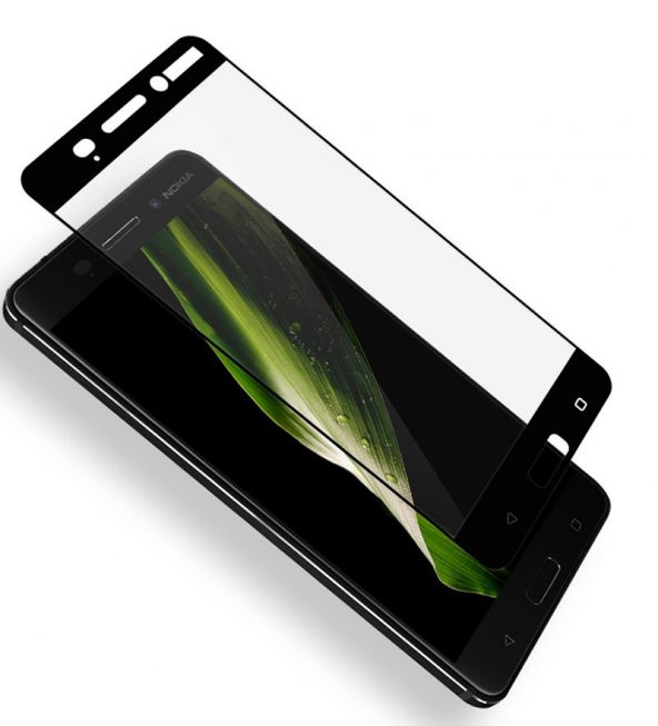 Nokia 5 Kırılmaz Cam Siyah Temperli Ekran Koruyucu Kenarları Tam Kaplayan
