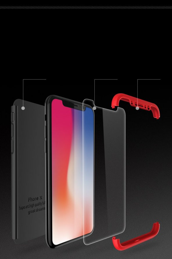 iPhone X Kılıf 360 Ön Arka Kapak Full Koruma + Özel Kırılmaz Cam Ekran Koruyucu - 4