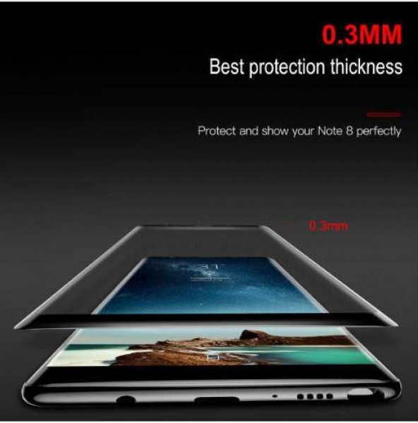 Baseus Profit Samsung Galaxy Note 8 Ekran Koruyucu 3D Full Cam 0.2mm Kırılmaz Kenarları Tam Kaplayan Eğimli - 4