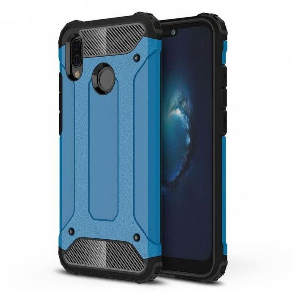 Huawei P20 Lite Shield Mavi Koruma Kılıf Arka Koruyucu Kapak
