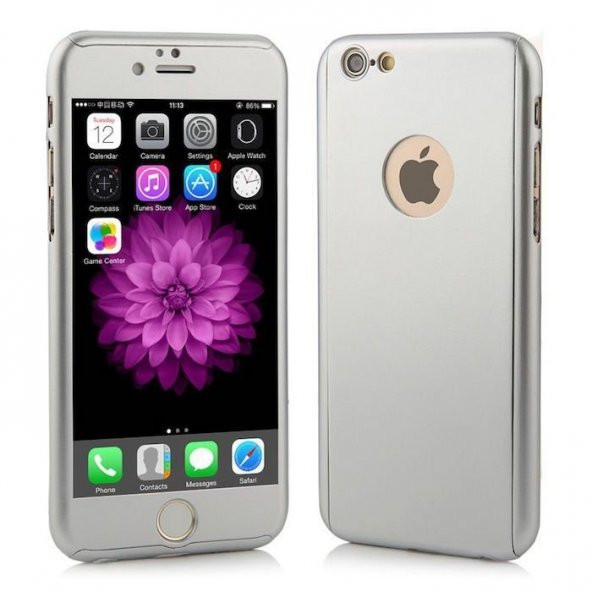 Apple iPhone 6 6S 360 Gümüş Gri Koruma Kılıf Arka Koruyucu Kapak