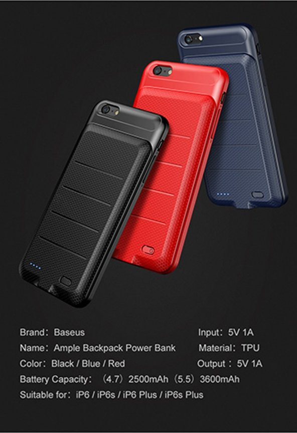 iPhone 8 Plus Şarjlı Kılıf Baseus Ample 3600mAh Kolay Tak Çıkar İnce Kapak + Temperli Cam Ekran Koruyucu - 5