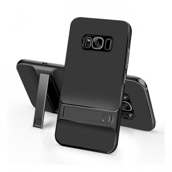 Samsung Galaxy S8 Plus Stand Siyah Kılıf Arka Koruyucu Kapak