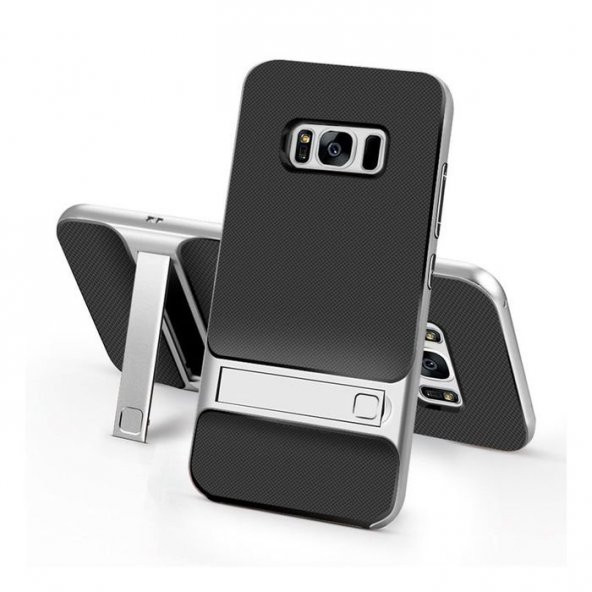 Samsung Galaxy S8 Plus Stand Gümüş Gri Kılıf Arka Koruyucu Kapak