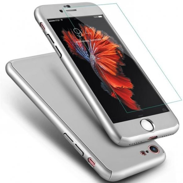 Gümüş Gri 360 Koruma Apple iPhone 7 Kılıf Arka Koruyucu Kapak