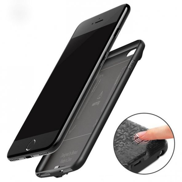 Baseus iPhone 8 Plus Siyah Şarjlı Kılıf Arka Koruyucu Kapak 3650mAh - 3